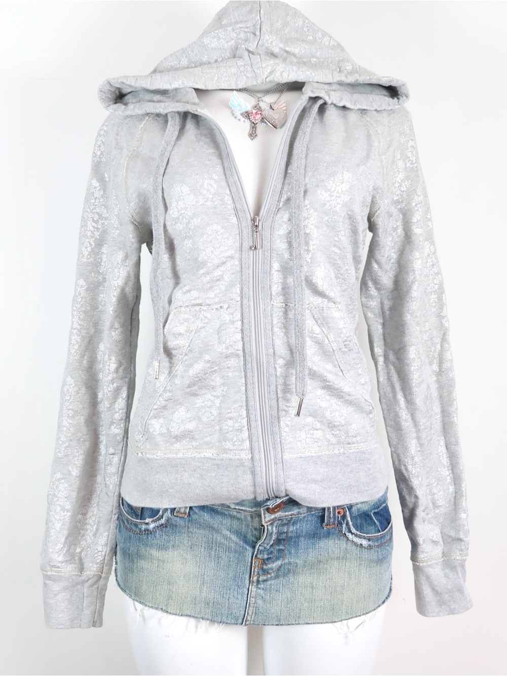 Juicy Couture Silver Metallic Zip-Up Hoodie